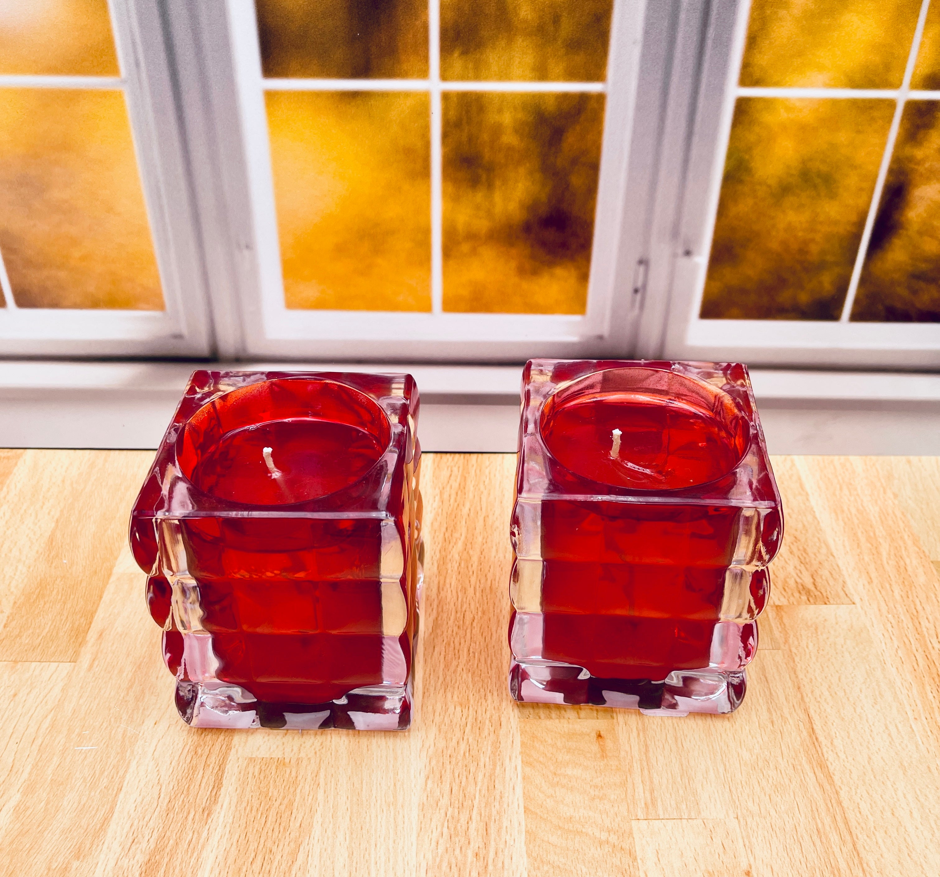 Red Block Glass Candle