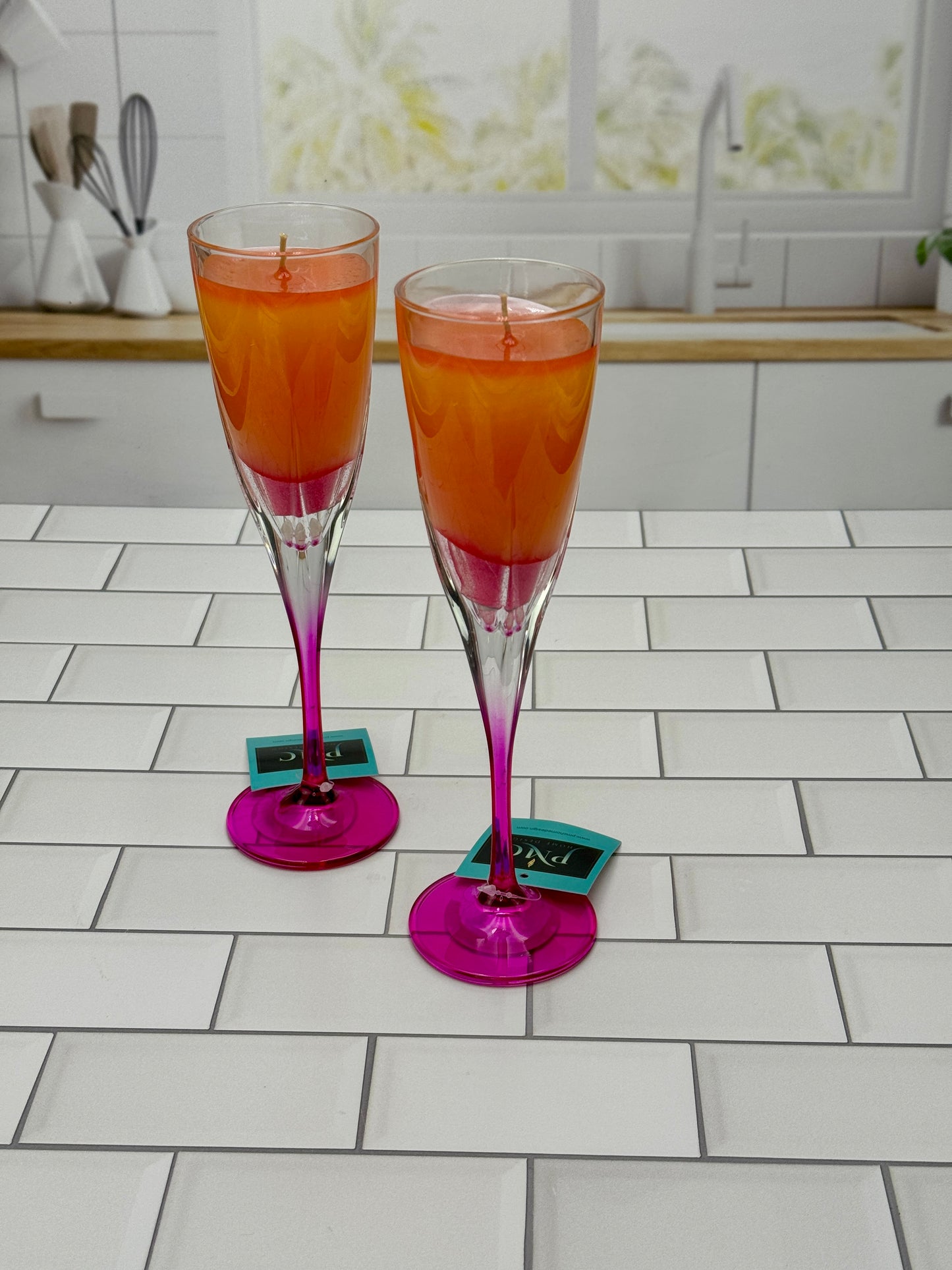 Pink Chiffon Champagne Glass Candle