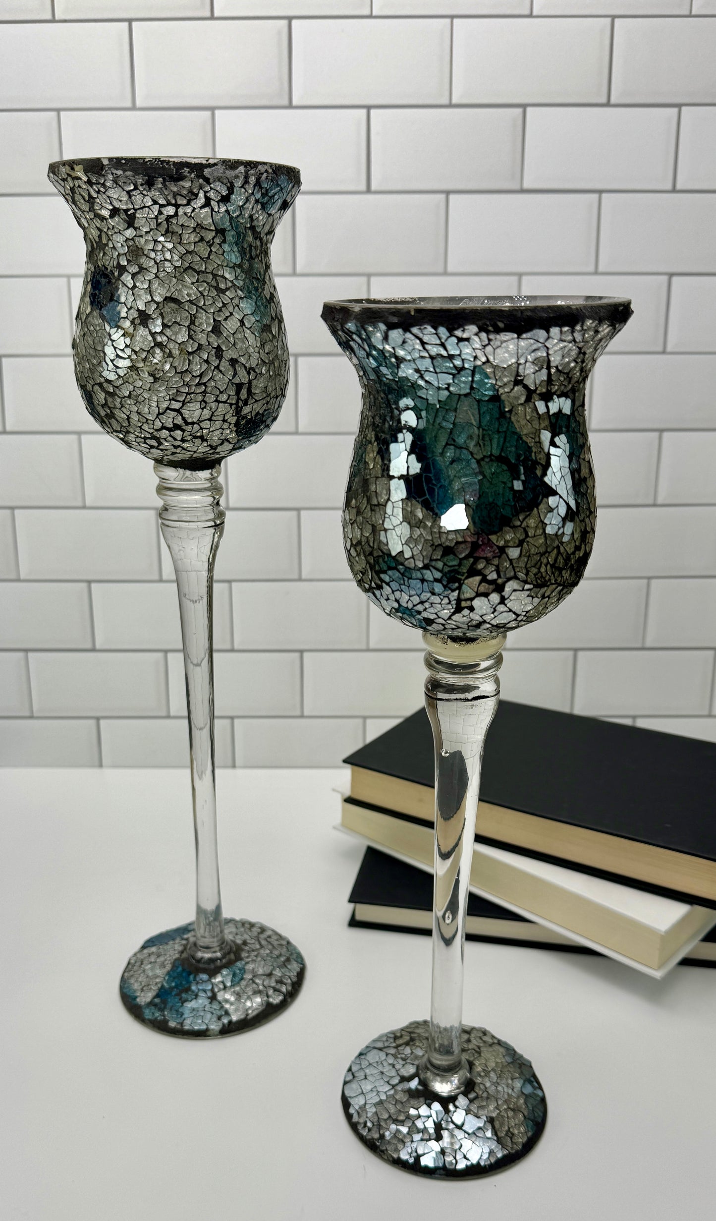 Blue and Silver Mosaic Candles