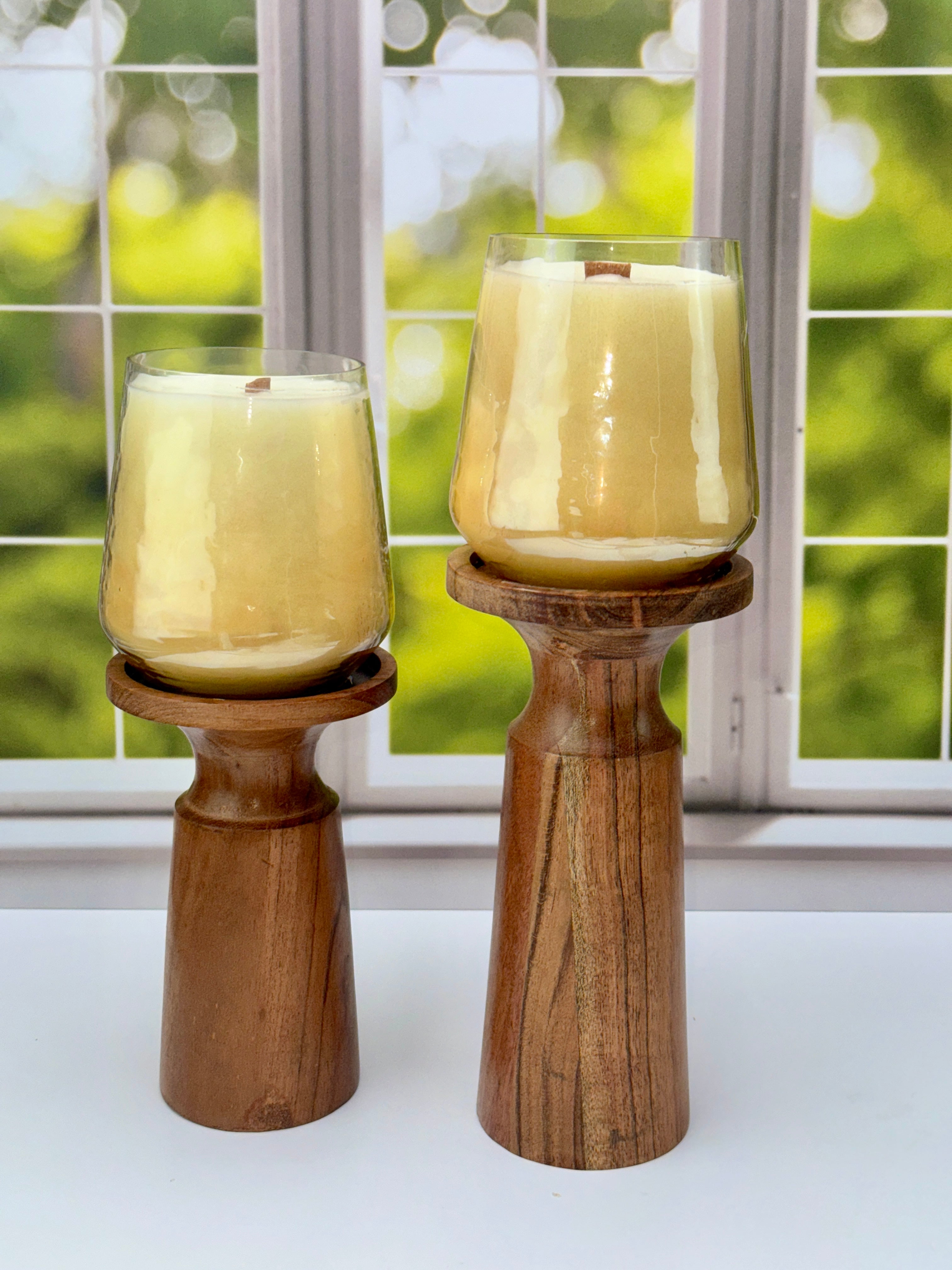Natural Harmony: Wooden Candle Holders with Wood Wick Candles
