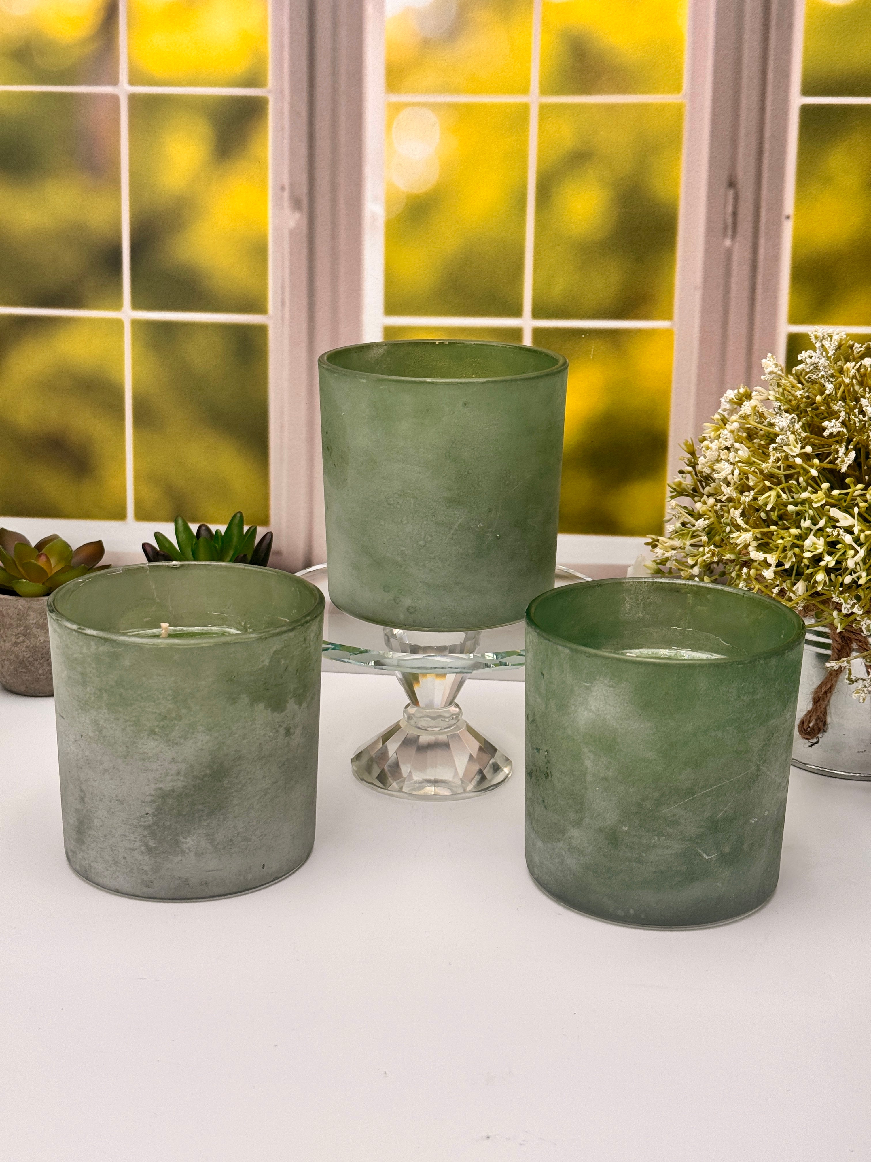 Emerald Glow Frosted Candles