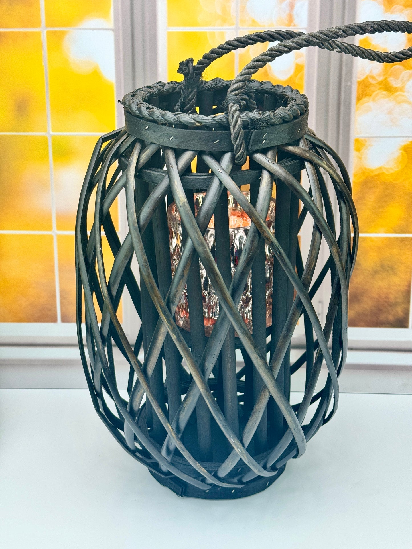Woven Brown Basket with Peach Bellini Candle