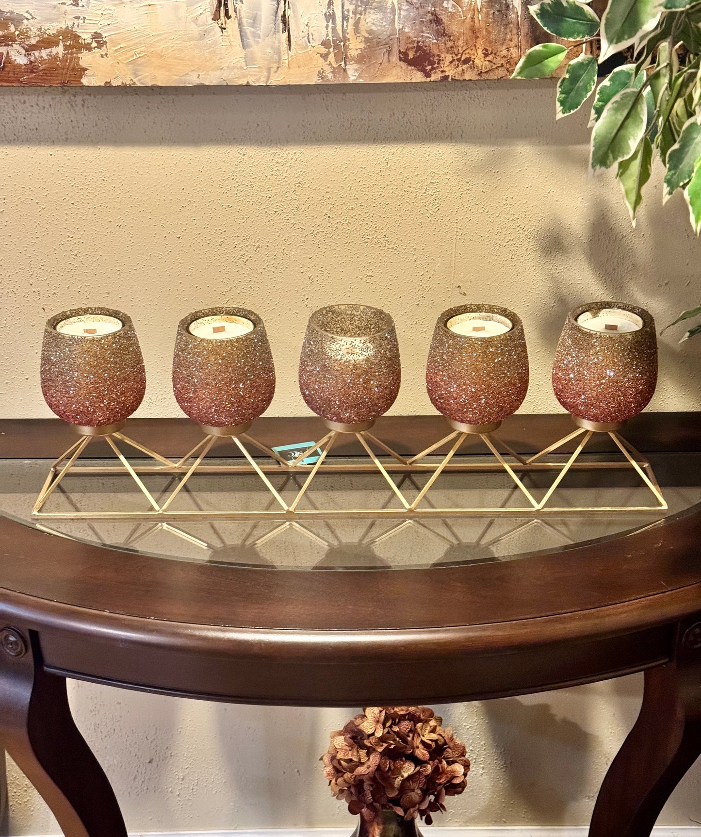 Gold Metal and Embellished Candle Holder