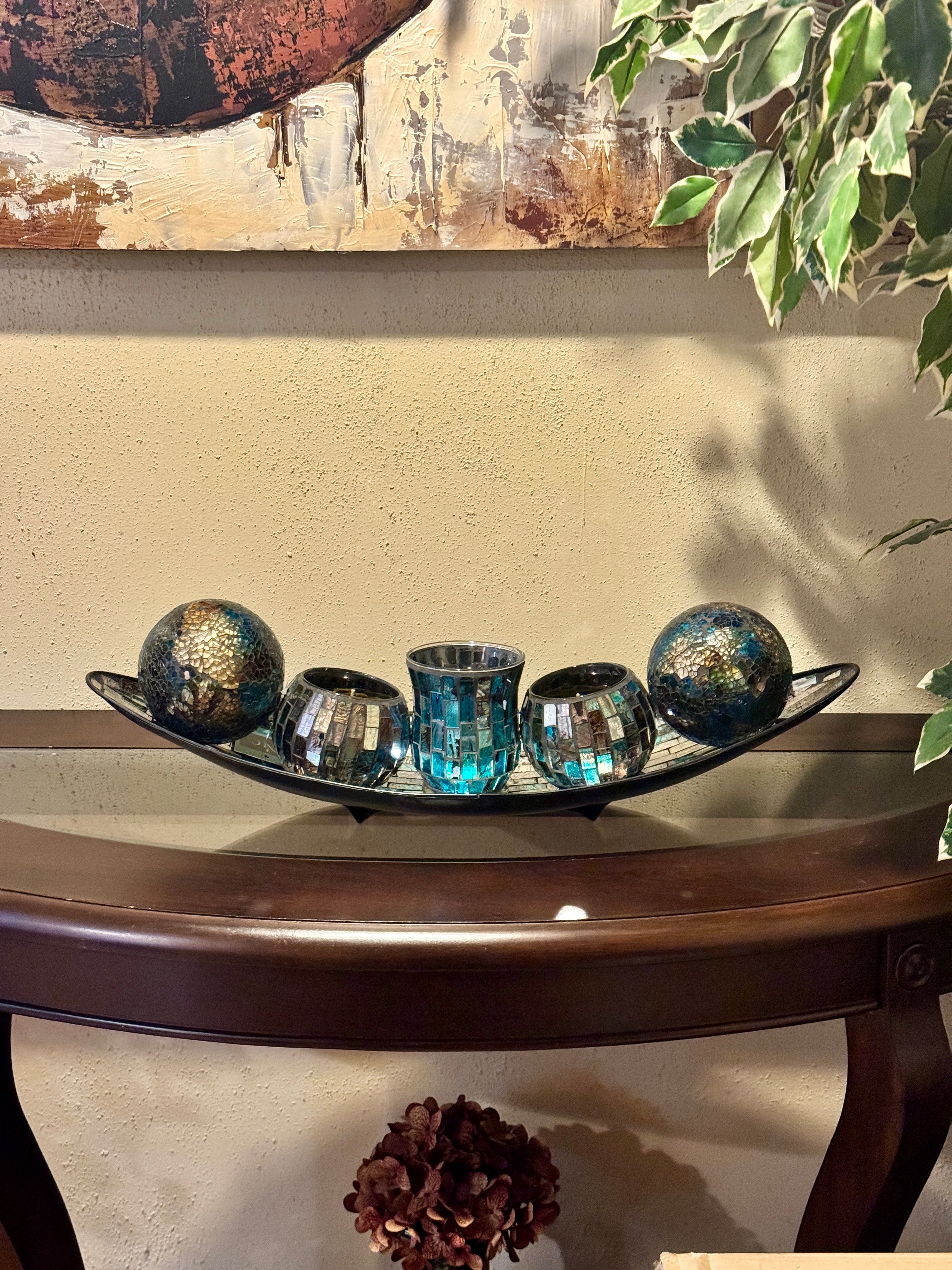 Turquoise Mosaic Candle and Orb Ensemble