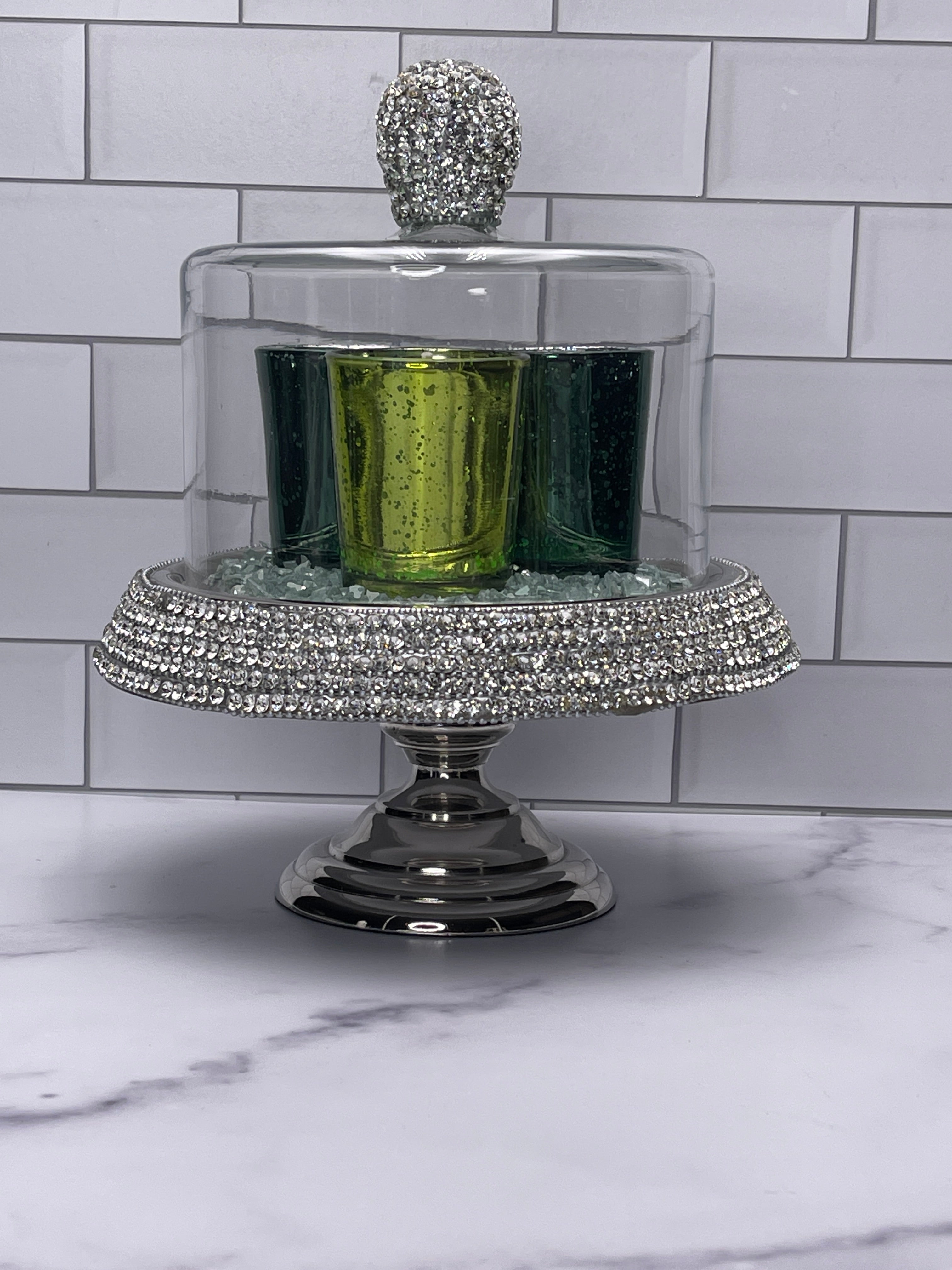 Sparkling Elegance: Dome Platter with Votive Candles"