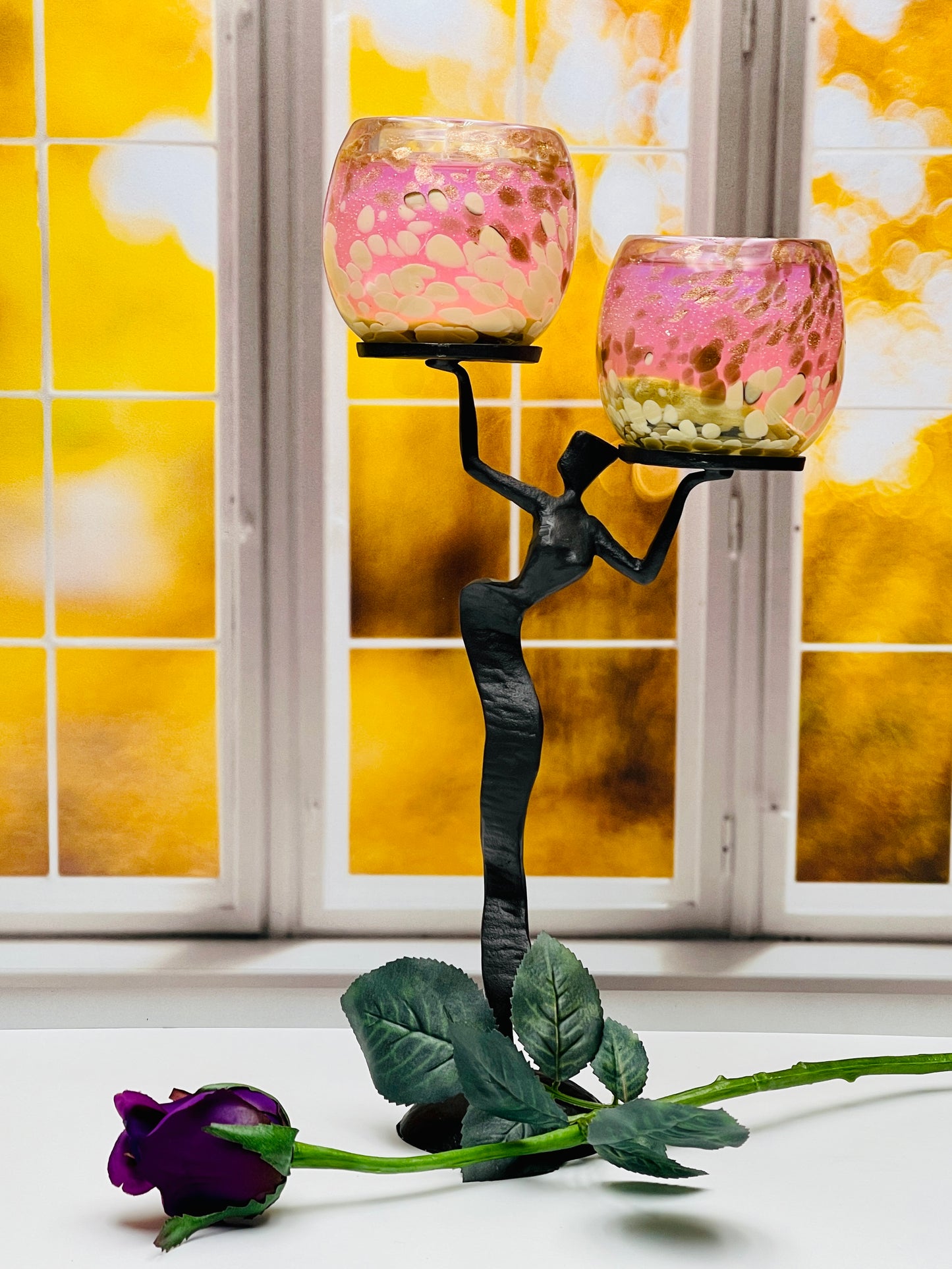 Graceful Lady Holding Two Candles in Balance