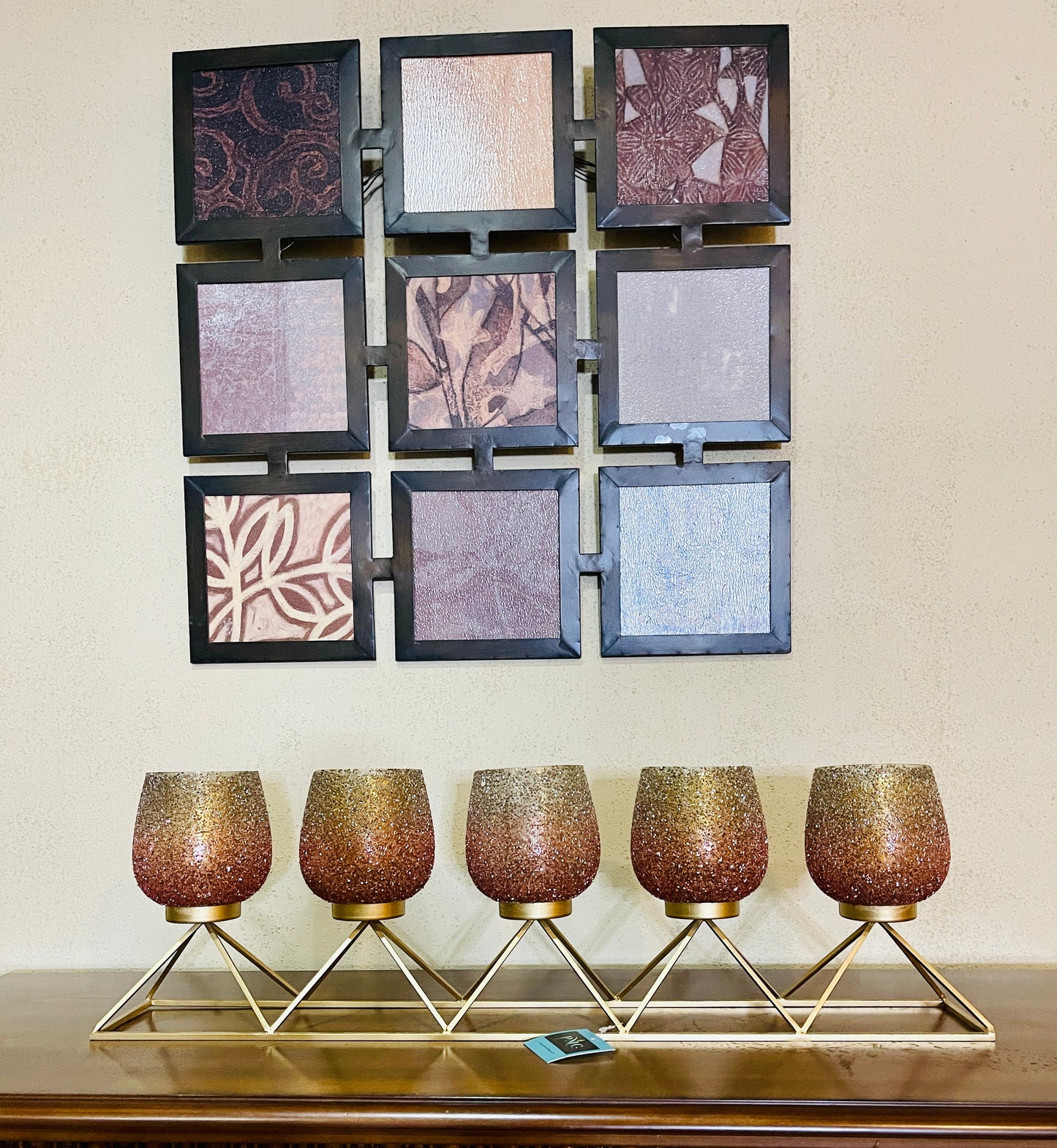 Gold Metal and Embellished Candle Holder