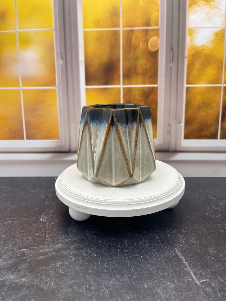 White, Blue and Brown Ceramic Wood Wick Wax Candles