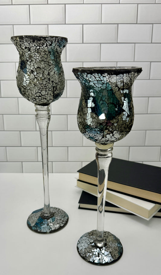 Blue and Silver Mosaic Candles
