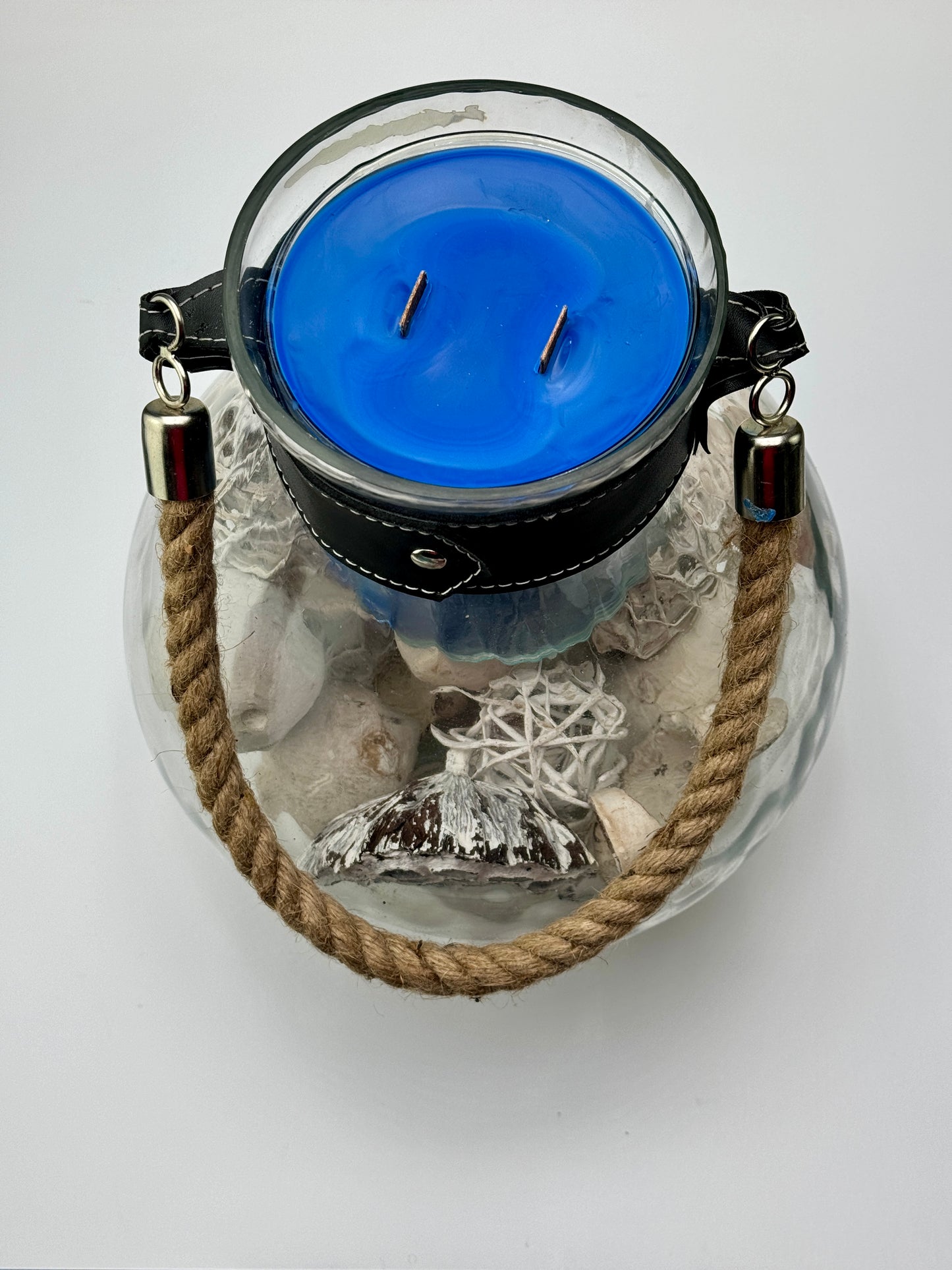 Rustic Charm Lantern with Dual Wood Wick Candle and Decorative Orbs