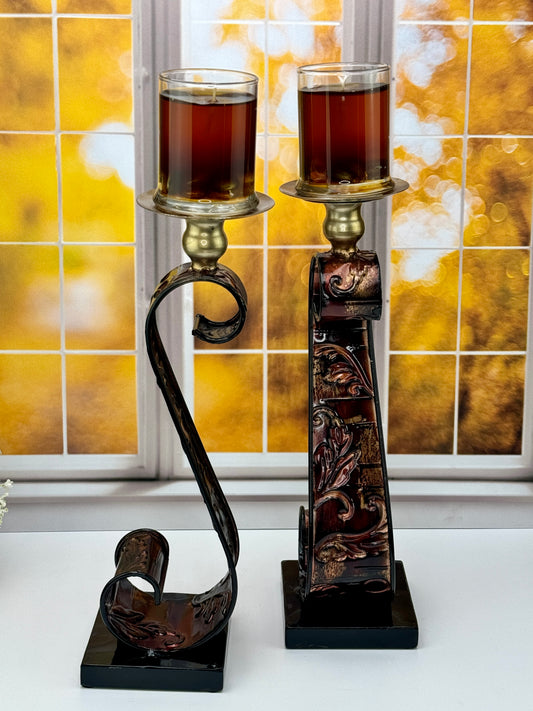 Bronze Scroll Candle Holder Pair