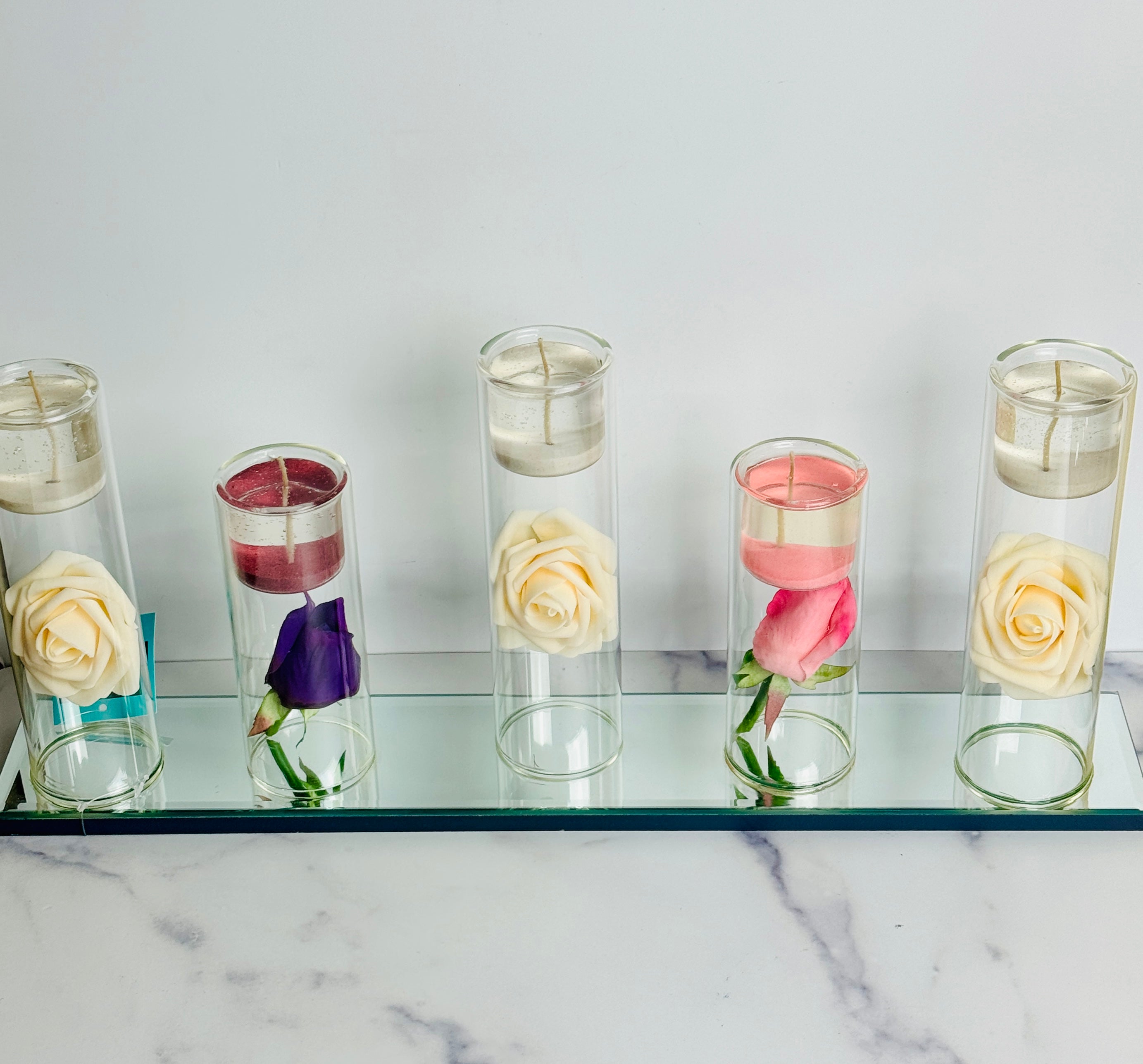 Mirrored Flower Candle Set