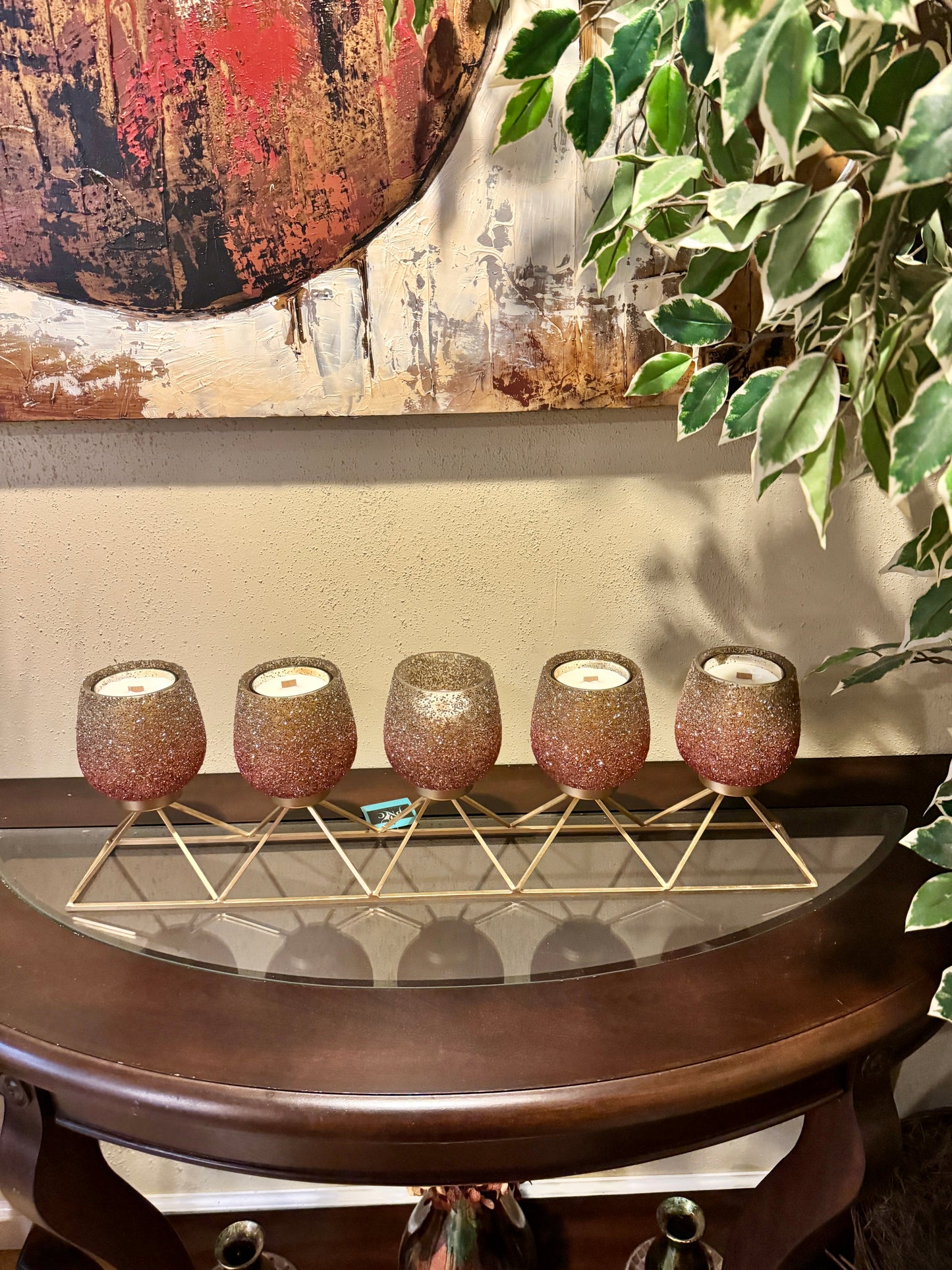 Gold Metal and Embellished Candle Holder
