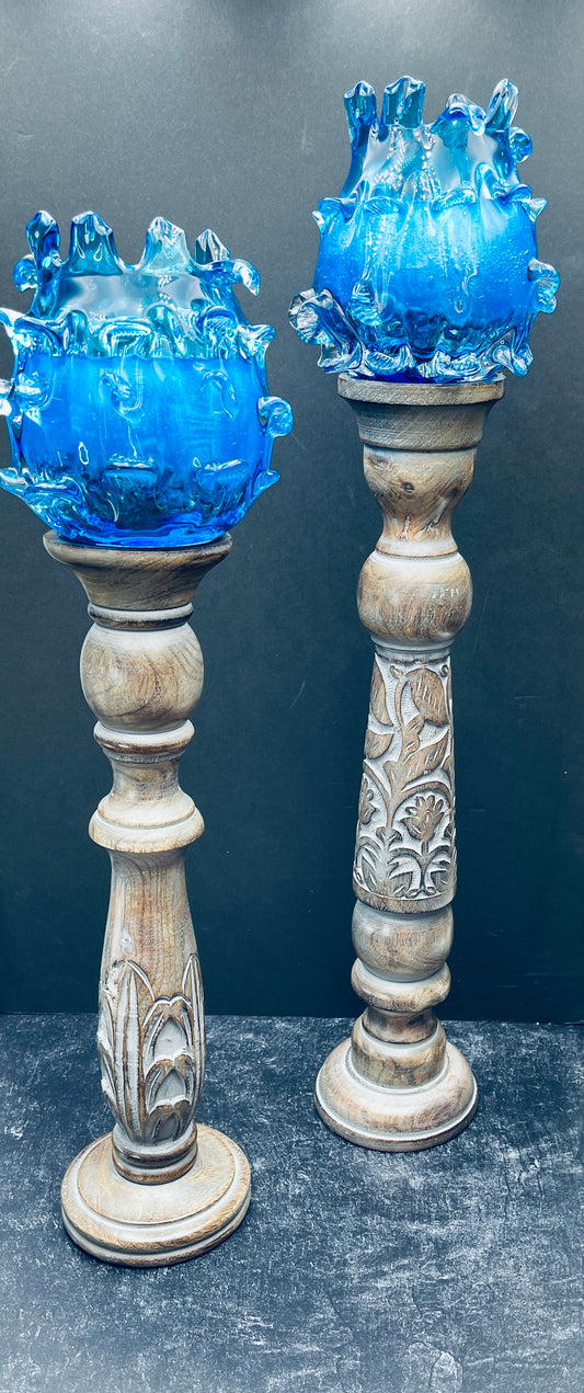 Carved Wooden Candle Holders